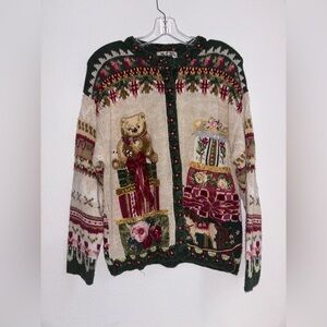 heirloom collectibles Teddy Bear and Gift Boxes Black Knit Cardigan Sweater M
